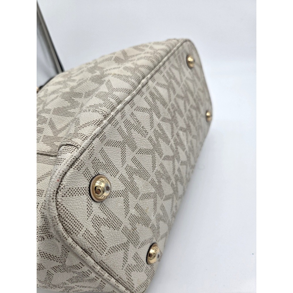 Michael Kors Jet Set Ivory Brown Crossgrain Leather MK Tote Shoulder Bag - Picture 5 of 12